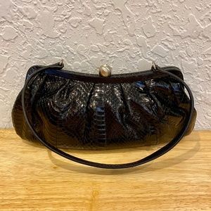 Francesco Biasia Black Snakeskin Leather Clutch